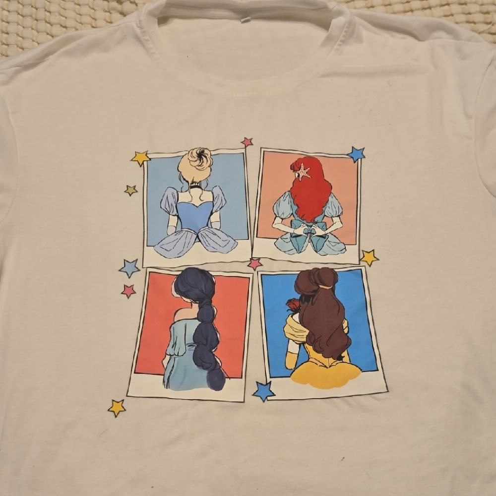Womens White Graphic Princess Back-View Tee